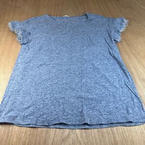 Easel Ruffle Sleeve Tee Women’s S Blue Heather Fringe Detail Fall Layering Top